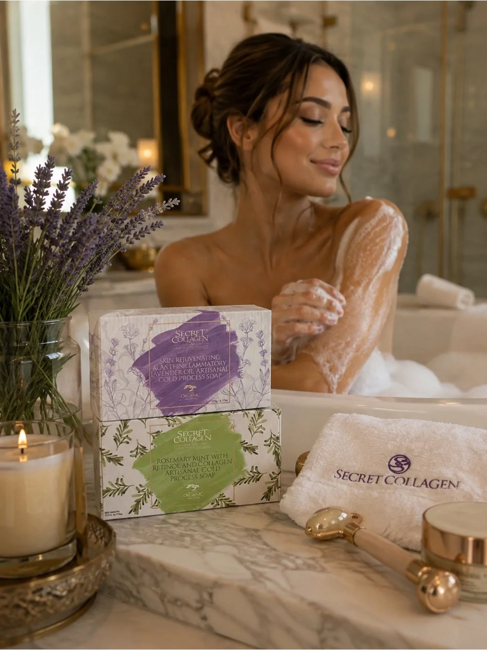 Secret Collagen Soap Duo Rosemary Mint Retinol + Lavender 2pc NWT